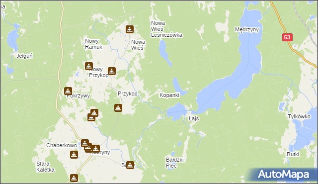 mapa Kopanki gmina Purda, Kopanki gmina Purda na mapie Targeo