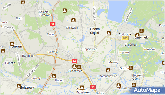 mapa Kopciowice, Kopciowice na mapie Targeo