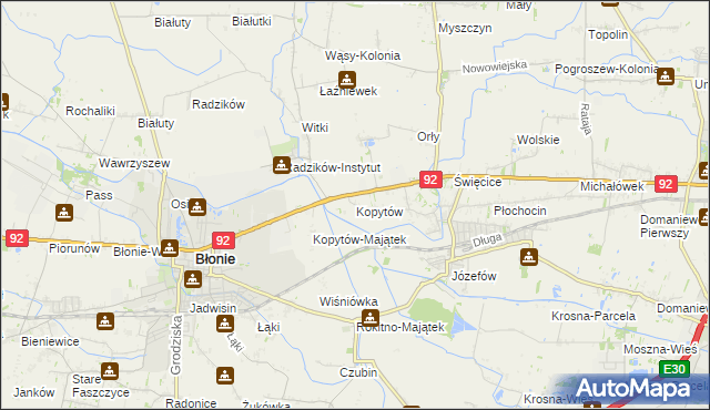 mapa Kopytów gmina Błonie, Kopytów gmina Błonie na mapie Targeo