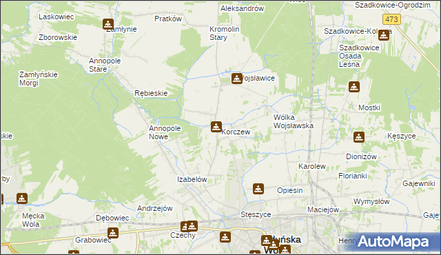 mapa Korczew gmina Zduńska Wola, Korczew gmina Zduńska Wola na mapie Targeo