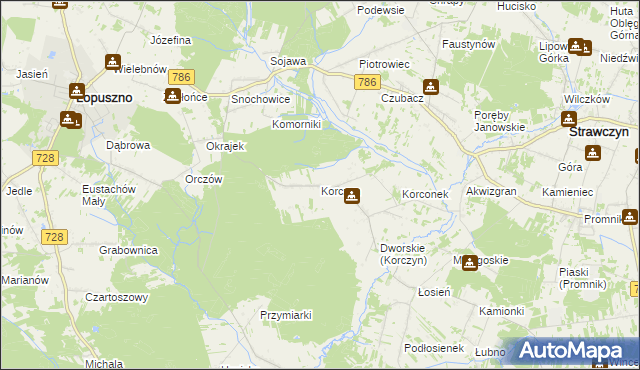 mapa Korczyn gmina Strawczyn, Korczyn gmina Strawczyn na mapie Targeo