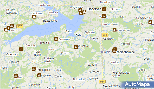mapa Kornatka gmina Dobczyce, Kornatka gmina Dobczyce na mapie Targeo