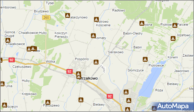 mapa Kornaty-Huby, Kornaty-Huby na mapie Targeo