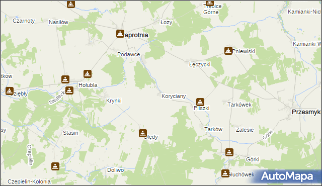 mapa Koryciany, Koryciany na mapie Targeo