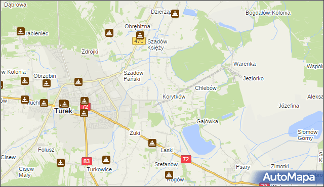 mapa Korytków gmina Turek, Korytków gmina Turek na mapie Targeo