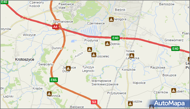 mapa Kościelec gmina Krotoszyce, Kościelec gmina Krotoszyce na mapie Targeo