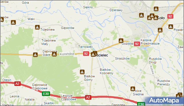 mapa Kościelec powiat kolski, Kościelec powiat kolski na mapie Targeo