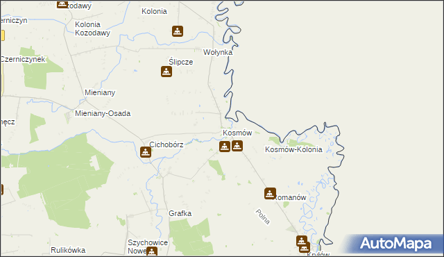 mapa Kosmów gmina Hrubieszów, Kosmów gmina Hrubieszów na mapie Targeo