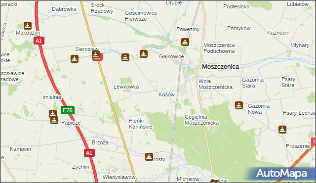 mapa Kosów gmina Moszczenica, Kosów gmina Moszczenica na mapie Targeo