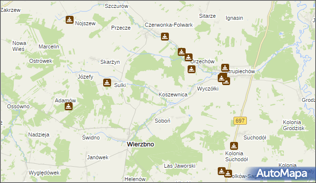 mapa Koszewnica gmina Wierzbno, Koszewnica gmina Wierzbno na mapie Targeo