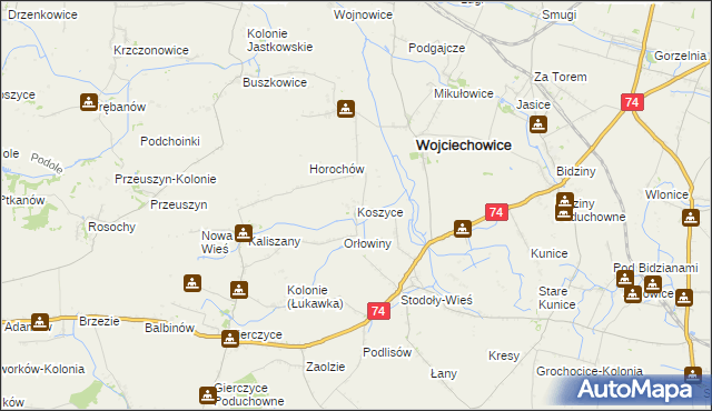 mapa Koszyce gmina Wojciechowice, Koszyce gmina Wojciechowice na mapie Targeo