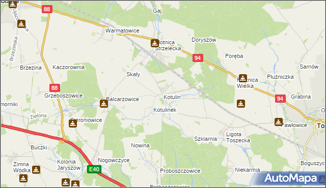 mapa Kotulin gmina Toszek, Kotulin gmina Toszek na mapie Targeo