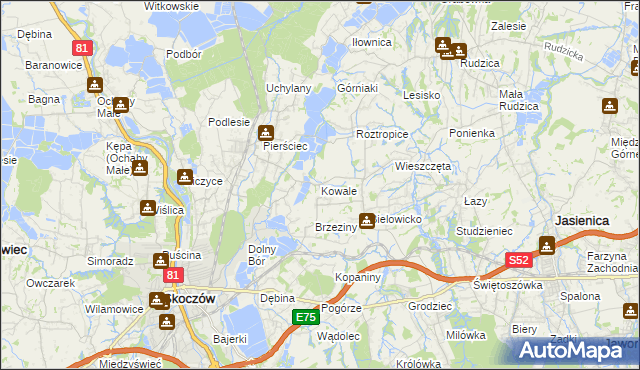mapa Kowale gmina Skoczów, Kowale gmina Skoczów na mapie Targeo