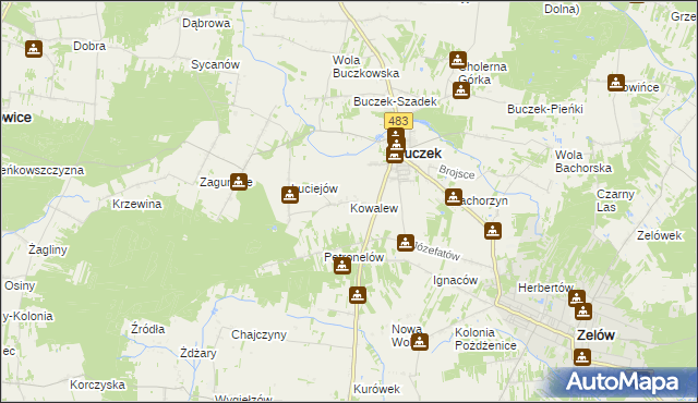 mapa Kowalew gmina Buczek, Kowalew gmina Buczek na mapie Targeo