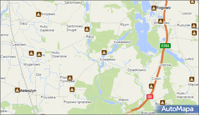 mapa Kowalewo gmina Mieleszyn, Kowalewo gmina Mieleszyn na mapie Targeo