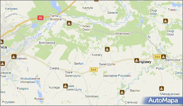 mapa Koziary, Koziary na mapie Targeo