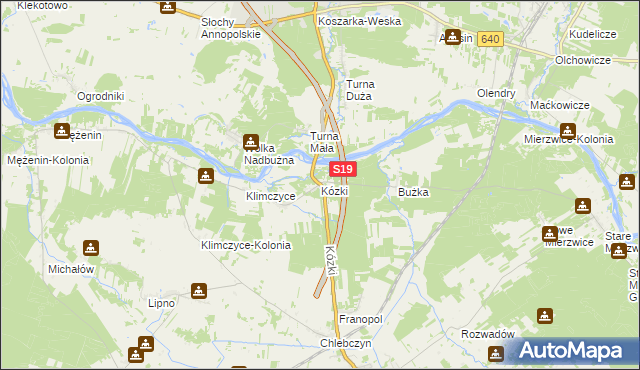 mapa Kózki gmina Sarnaki, Kózki gmina Sarnaki na mapie Targeo
