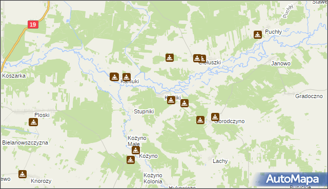 mapa Koźliki gmina Narew, Koźliki gmina Narew na mapie Targeo