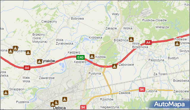 mapa Kozłów gmina Dębica, Kozłów gmina Dębica na mapie Targeo