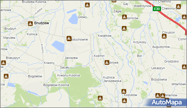 mapa Koźmin gmina Brudzew, Koźmin gmina Brudzew na mapie Targeo
