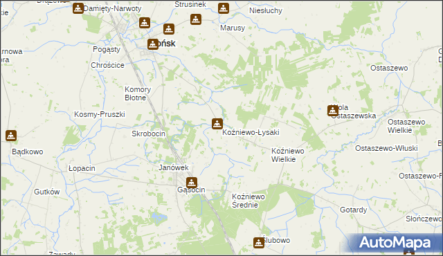 mapa Koźniewo-Łysaki, Koźniewo-Łysaki na mapie Targeo