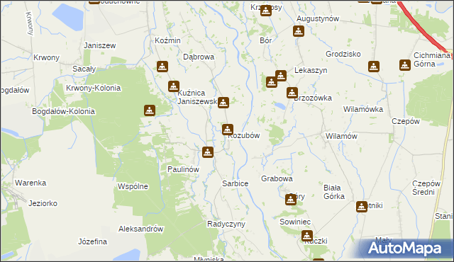 mapa Kozubów gmina Brudzew, Kozubów gmina Brudzew na mapie Targeo