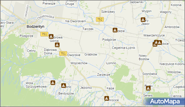mapa Krajków gmina Pawłów, Krajków gmina Pawłów na mapie Targeo