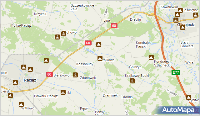 mapa Krajkowo gmina Raciąż, Krajkowo gmina Raciąż na mapie Targeo