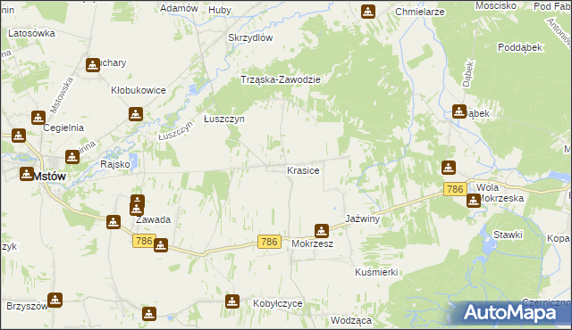 mapa Krasice gmina Mstów, Krasice gmina Mstów na mapie Targeo