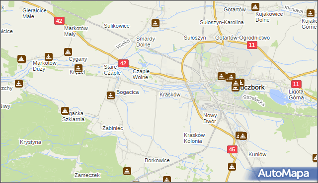 mapa Krasków gmina Kluczbork, Krasków gmina Kluczbork na mapie Targeo