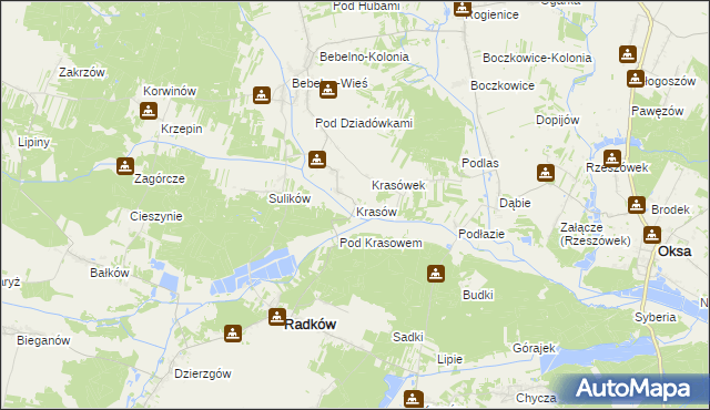 mapa Krasów gmina Radków, Krasów gmina Radków na mapie Targeo