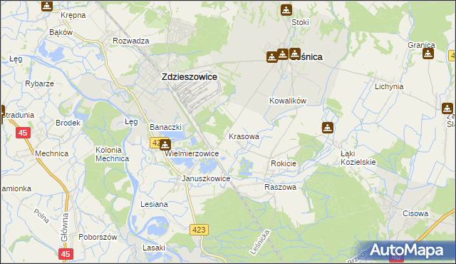 mapa Krasowa gmina Leśnica, Krasowa gmina Leśnica na mapie Targeo