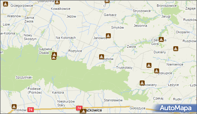 mapa Kraszków gmina Waśniów, Kraszków gmina Waśniów na mapie Targeo