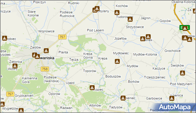 mapa Krępa gmina Iwaniska, Krępa gmina Iwaniska na mapie Targeo