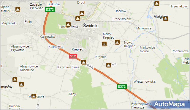 mapa Krępiec gmina Mełgiew, Krępiec gmina Mełgiew na mapie Targeo