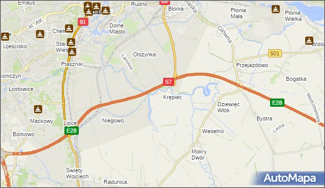 mapa Krępiec gmina Pruszcz Gdański, Krępiec gmina Pruszcz Gdański na mapie Targeo