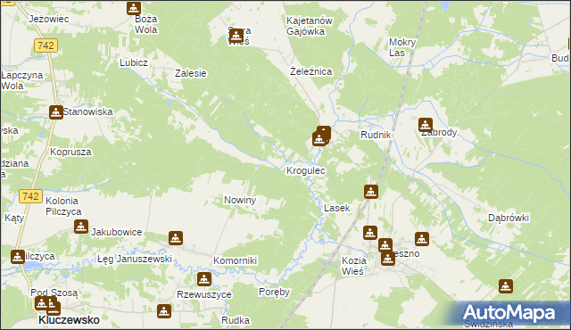 mapa Krogulec gmina Kluczewsko, Krogulec gmina Kluczewsko na mapie Targeo
