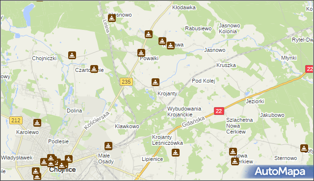 mapa Krojanty, Krojanty na mapie Targeo