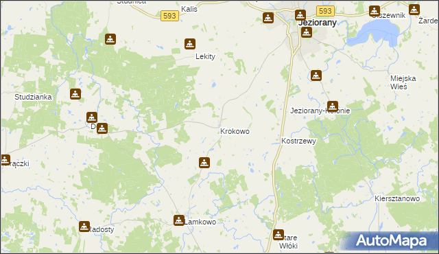 mapa Krokowo gmina Jeziorany, Krokowo gmina Jeziorany na mapie Targeo