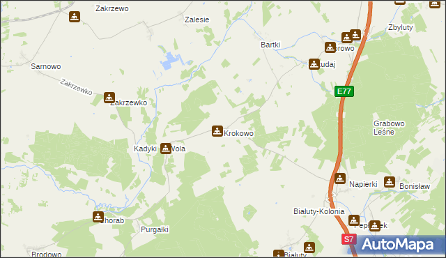 mapa Krokowo gmina Kozłowo, Krokowo gmina Kozłowo na mapie Targeo