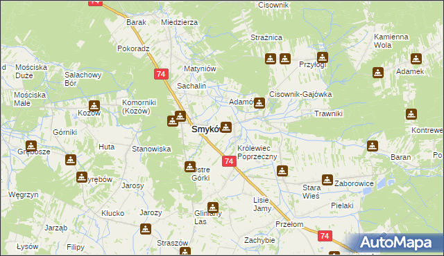 mapa Królewiec gmina Smyków, Królewiec gmina Smyków na mapie Targeo