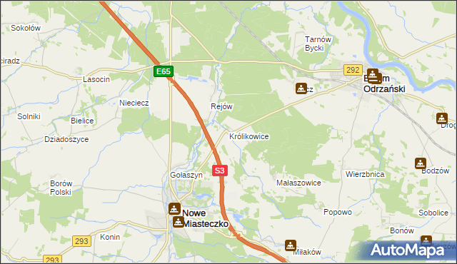 mapa Królikowice gmina Bytom Odrzański, Królikowice gmina Bytom Odrzański na mapie Targeo