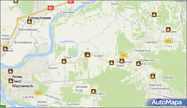 mapa Krubin gmina Wieliszew, Krubin gmina Wieliszew na mapie Targeo