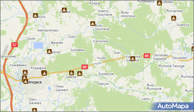 mapa Krusz gmina Glinojeck, Krusz gmina Glinojeck na mapie Targeo
