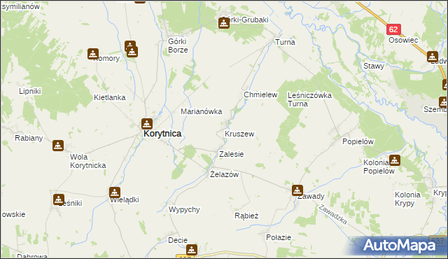 mapa Kruszew gmina Korytnica, Kruszew gmina Korytnica na mapie Targeo