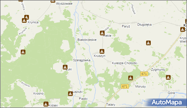 mapa Kruszyn gmina Krypno, Kruszyn gmina Krypno na mapie Targeo