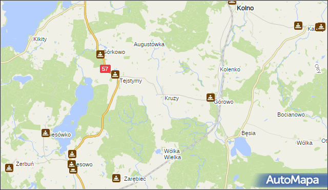 mapa Kruzy gmina Kolno, Kruzy gmina Kolno na mapie Targeo
