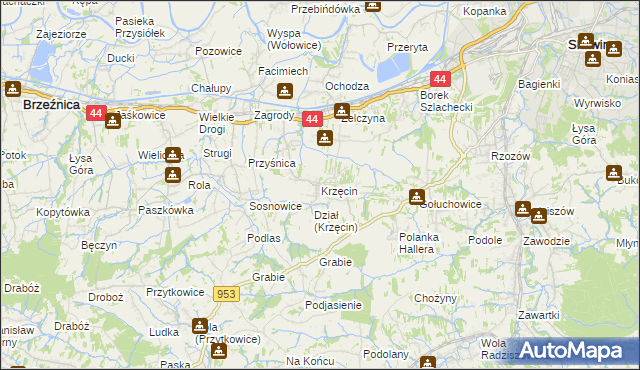 mapa Krzęcin gmina Skawina, Krzęcin gmina Skawina na mapie Targeo