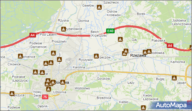 mapa Krzeczów gmina Rzezawa, Krzeczów gmina Rzezawa na mapie Targeo
