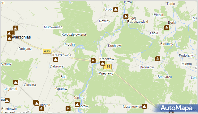 mapa Krzeczów gmina Wierzchlas, Krzeczów gmina Wierzchlas na mapie Targeo